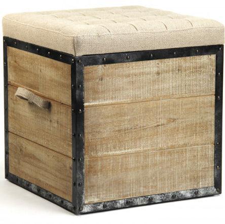 Pouf en caisse de bois et de métal