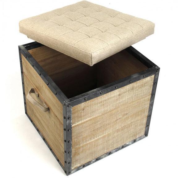 Pouf en caisse de bois et de métal