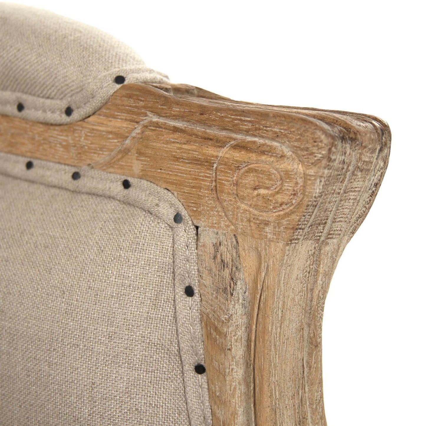Fauteuil club en toile de jute française sculptée en bois