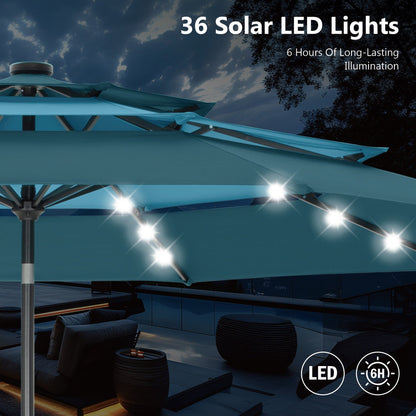 Parasol de terrasse inclinable à 3 niveaux de 10 pieds de MAISON ARTS, parasol d'extérieur à double ventilation avec lumières LED