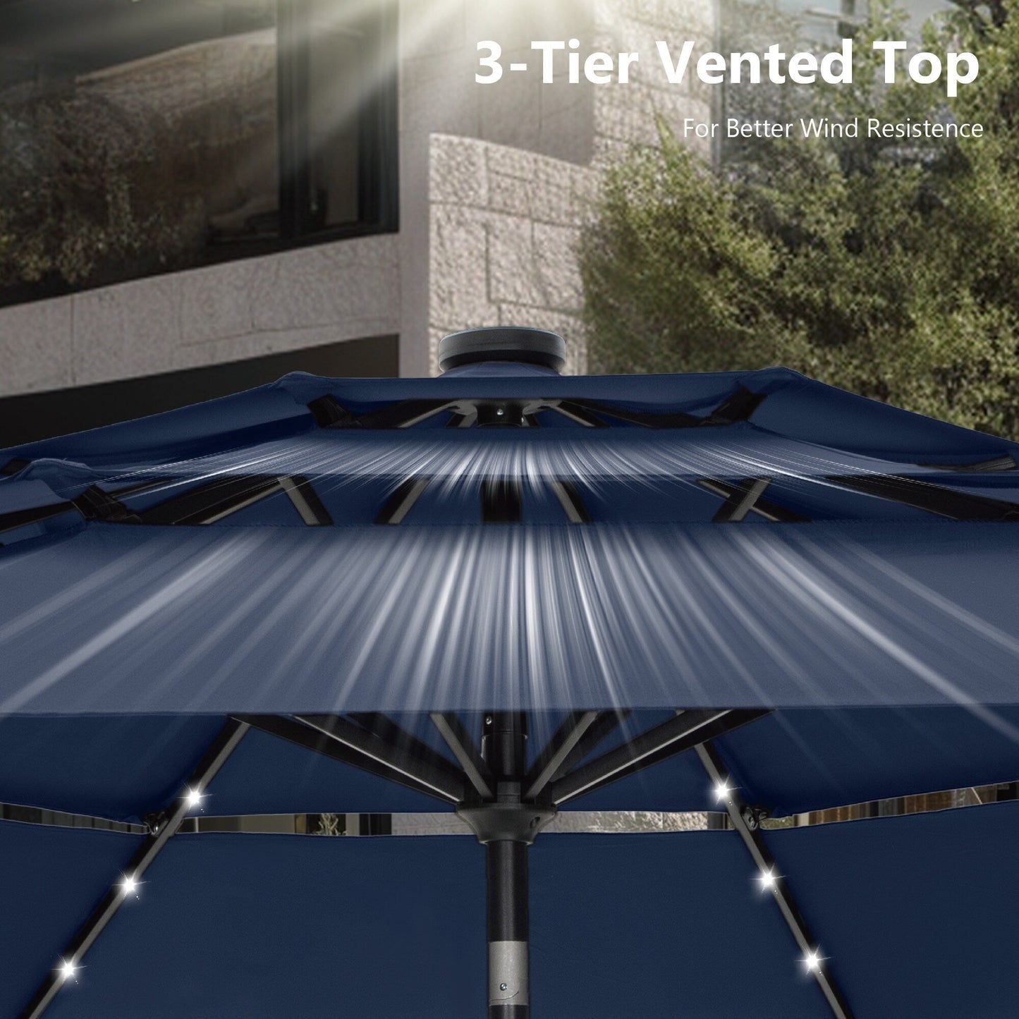 Parasol de terrasse inclinable à 3 niveaux de 10 pieds de MAISON ARTS, parasol d'extérieur à double ventilation avec lumières LED
