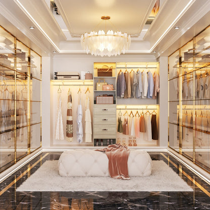 Rackcog Organiseur de placard réglable de 120 pouces avec tiroirs, système de placard avec étagères de bricolage pour placards et dressings