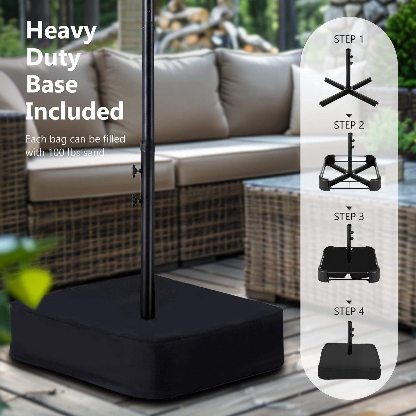 Parasol double extra large de 15 pieds pour patio double face de MAISON ARTS avec base incluse