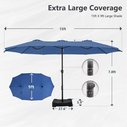 Parasol double extra large de 15 pieds pour patio double face de MAISON ARTS avec base incluse