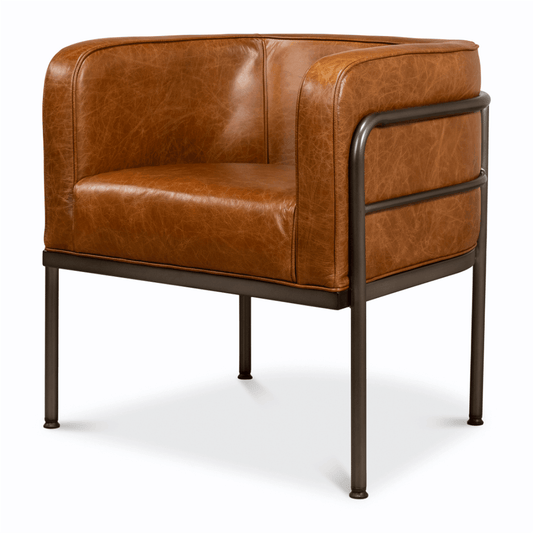 Fauteuil d'appoint industriel en cuir marron