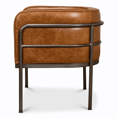 Fauteuil d'appoint industriel en cuir marron