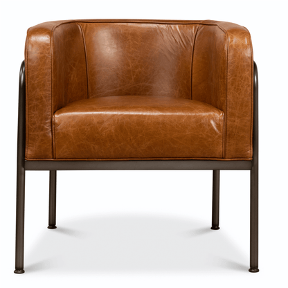 Fauteuil d'appoint industriel en cuir marron