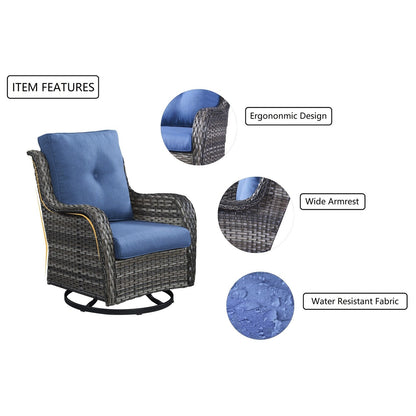 Fauteuil à bascule pivotant d'extérieur Gymojoy 3 pièces en osier avec coussin et table