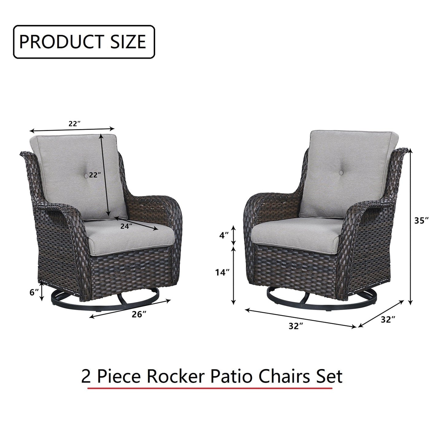 Fauteuil à bascule pivotant d'extérieur Gymojoy 3 pièces en osier avec coussin et table