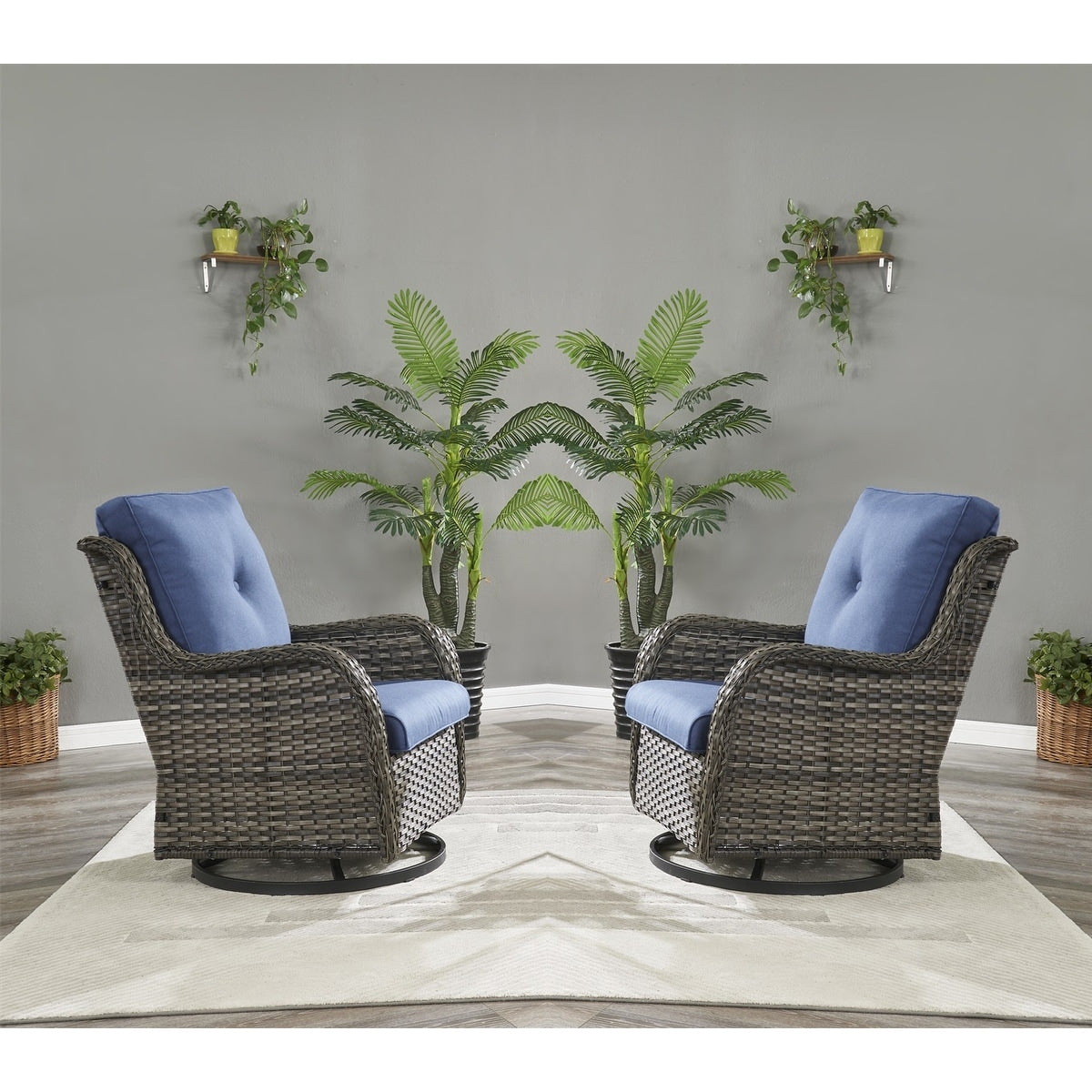 Fauteuil à bascule pivotant d'extérieur Gymojoy 3 pièces en osier avec coussin et table