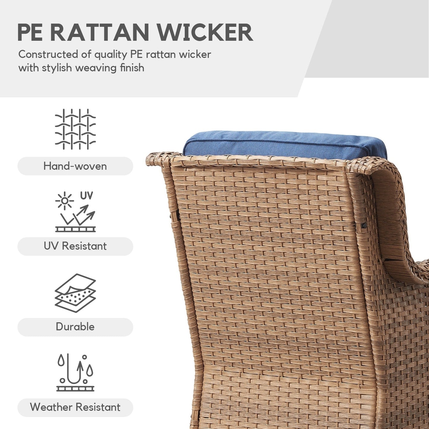 Fauteuil à bascule pivotant d'extérieur Gymojoy 3 pièces en osier avec coussin et table