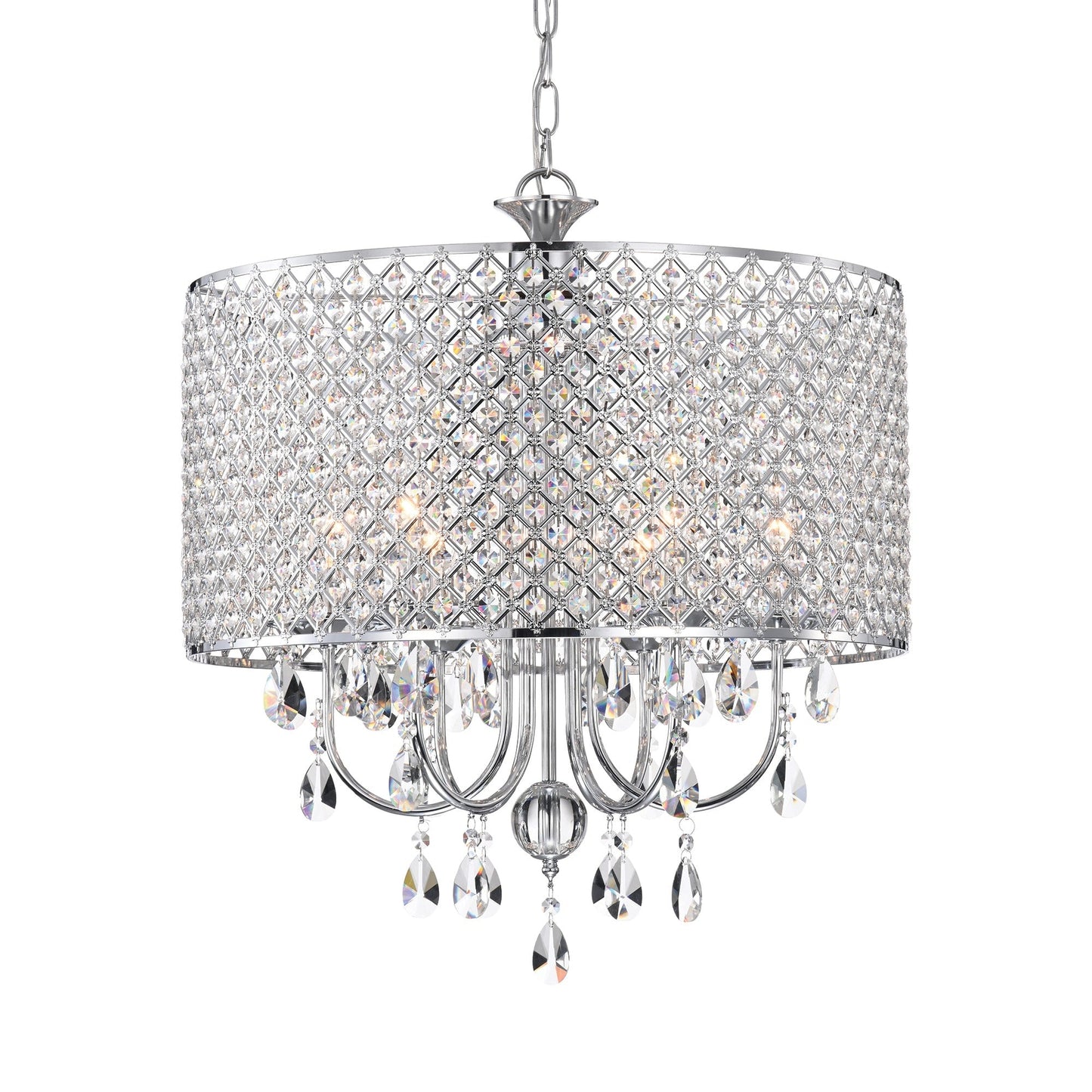 Lustre tambour à perles rondes avec cristaux suspendus