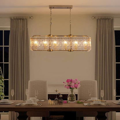 Lustre rectangulaire en cristal moderne linéaire de 40 po, 16 lumières, en laiton doré, pour salle à manger, salon, cuisine, îlot central
