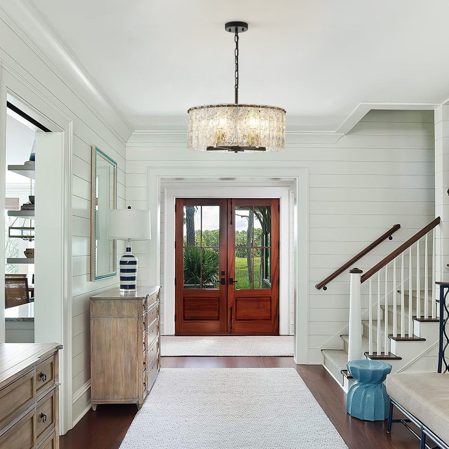 Lustre tambour rond moderne à 5 lumières, lustre semi-encastré classique, suspension pour îlot de cuisine et salle à manger