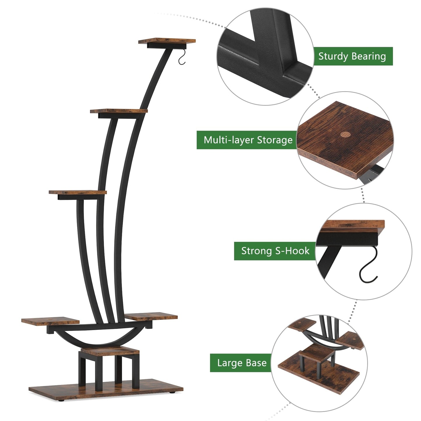 Support pour plantes d'intérieur, support à fleurs à 6 niveaux pour jardin - Lot de 2