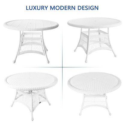 Ensemble de salle à manger en résine tressée blanche 5 pièces
