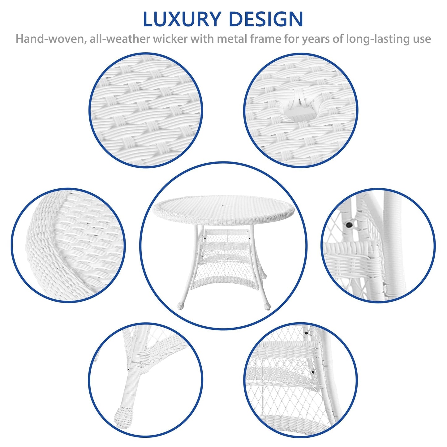 Ensemble de salle à manger en résine tressée blanche 5 pièces