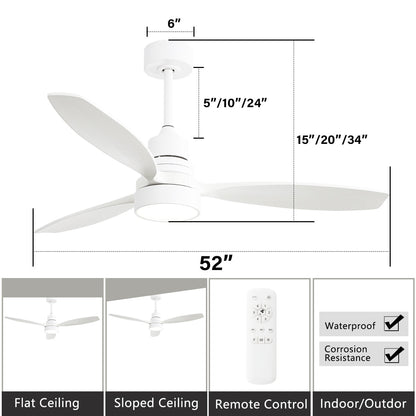 Ventilateur de plafond à LED intégré 48 et 52 pouces avec lumière et télécommande, moteur CC réversible