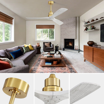 Ventilateur de plafond moderne en bois massif/ABS de 52 pouces avec télécommande (sans lumière), 6 vitesses de vent, flux d'air réversible