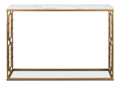Console avec dessus en marbre et porte en laiton