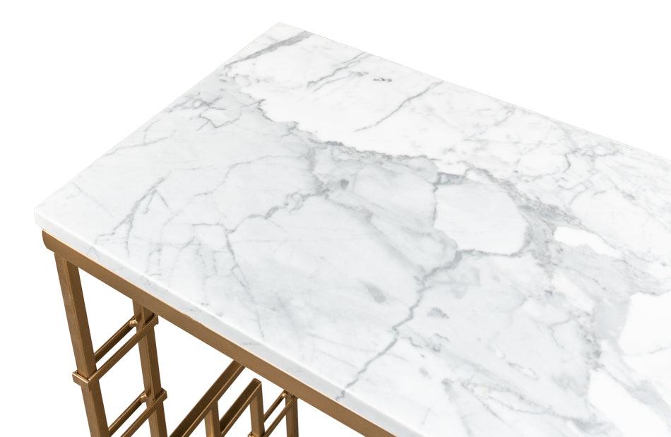 Console avec dessus en marbre et porte en laiton