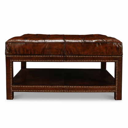 Pouf capitonné en cuir marron
