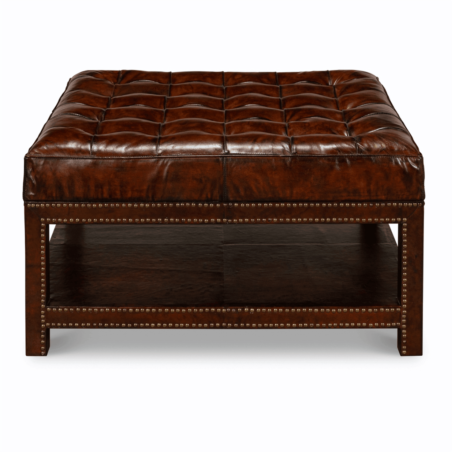 Pouf capitonné en cuir marron
