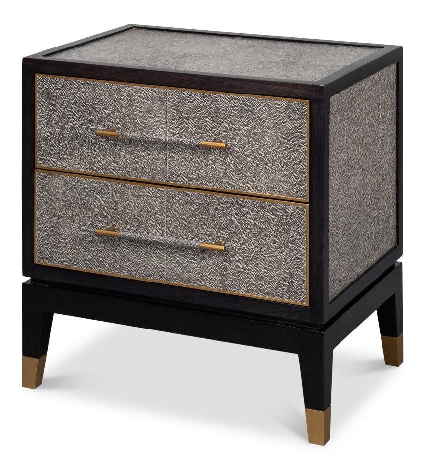 Table de chevet recouverte de cuir gris antique