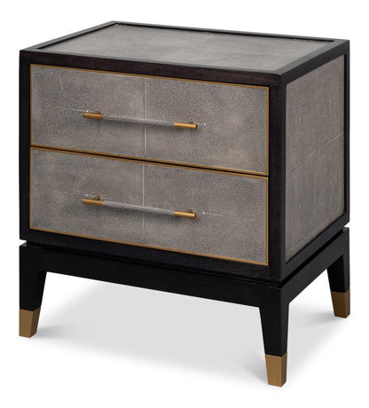 Table de chevet recouverte de cuir gris antique