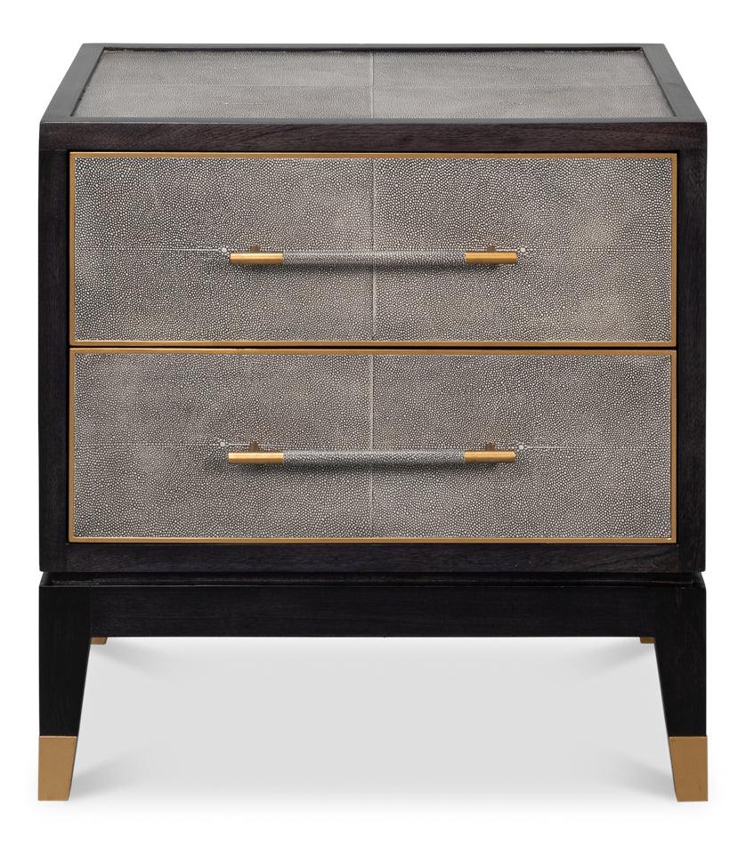 Table de chevet recouverte de cuir gris antique