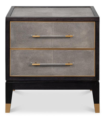 Table de chevet recouverte de cuir gris antique