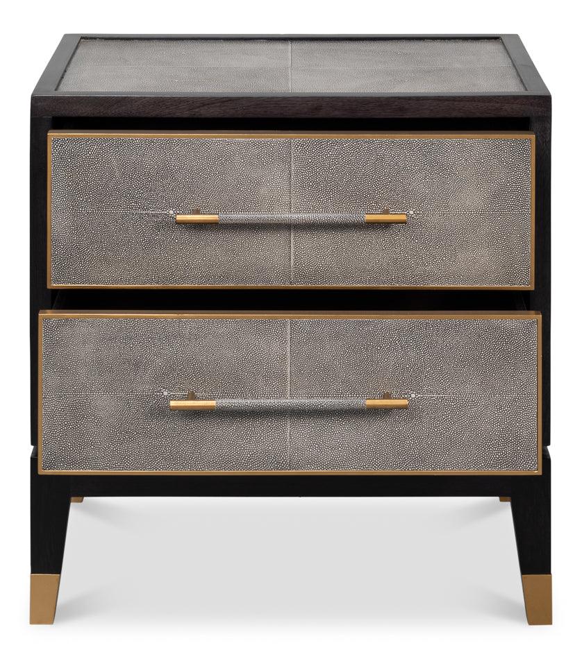 Table de chevet recouverte de cuir gris antique
