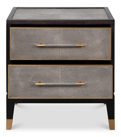 Table de chevet recouverte de cuir gris antique
