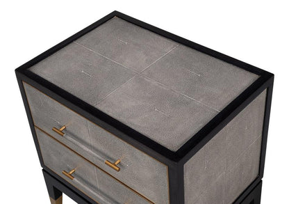 Table de chevet recouverte de cuir gris antique