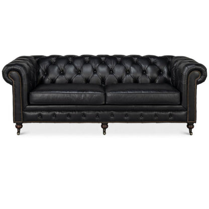 Canapé Chesterfield capitonné en cuir noir Club Room