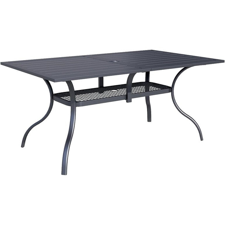 Table à manger rectangulaire en métal pour patio extérieur 60 x 37 avec trou pour parasol pour 6 personnes