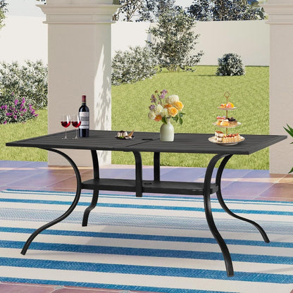 Table à manger rectangulaire en métal pour patio extérieur 60 x 37 avec trou pour parasol pour 6 personnes