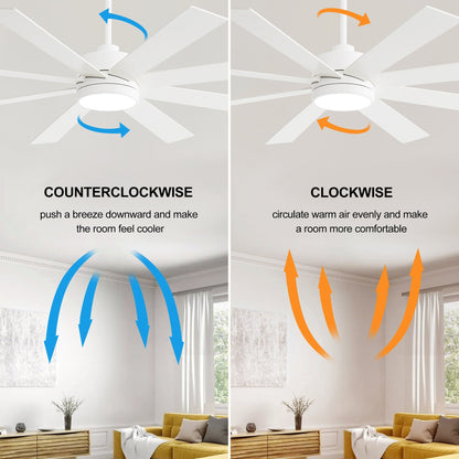 Ventilateur de plafond LED noir à 8 pales de 65 pouces avec éclairage et télécommande