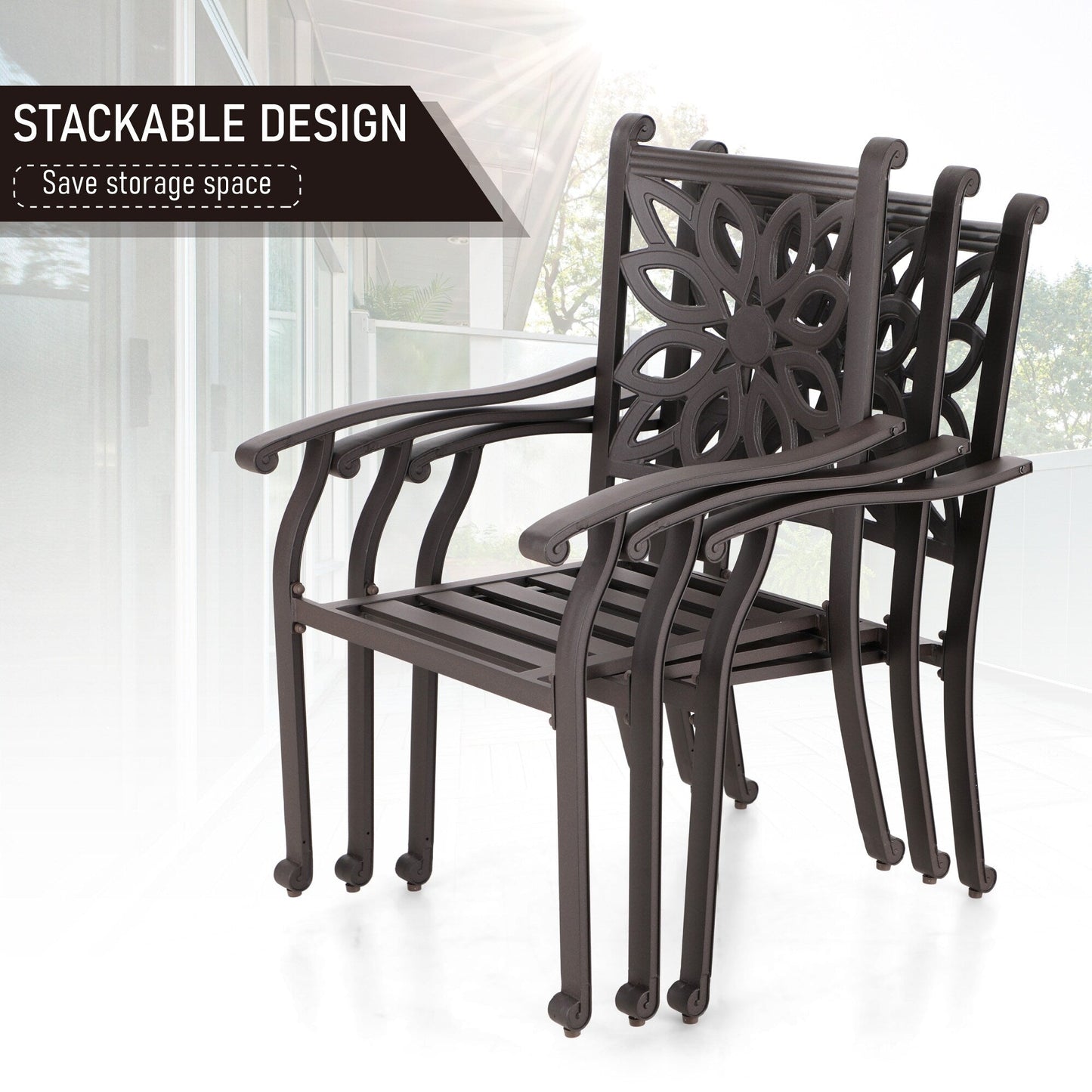 Ensemble de salle à manger de patio en aluminium moulé de 7 pièces de MAISON ARTS avec table rectangulaire extensible et 6 chaises en aluminium moulé