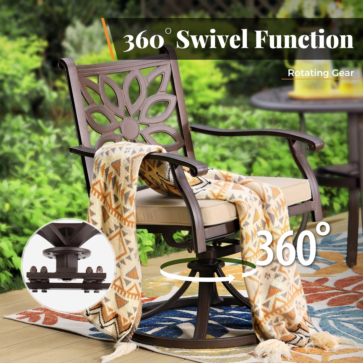 Ensemble de salle à manger de patio en aluminium moulé de 7 pièces de MAISON ARTS avec table rectangulaire extensible et 6 chaises en aluminium moulé