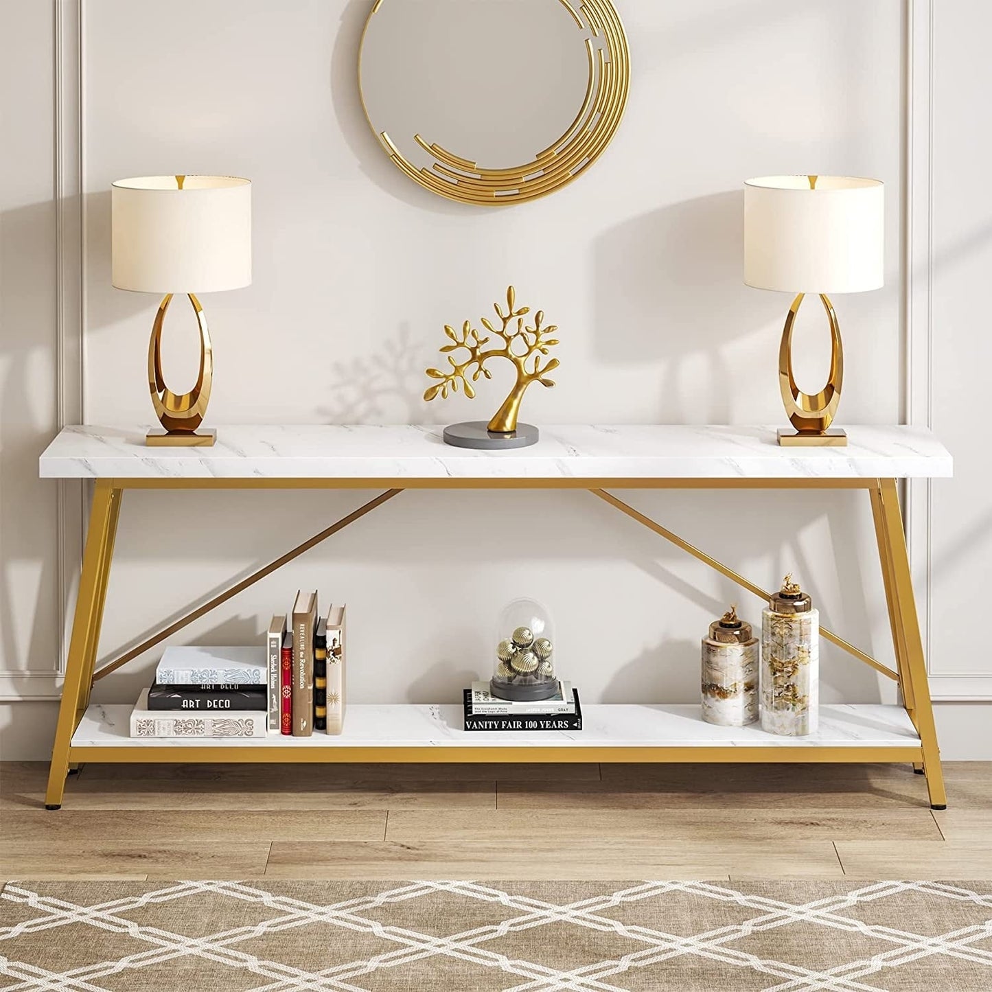 Table console d'entrée de style industriel extra-longue de 70,9 pouces