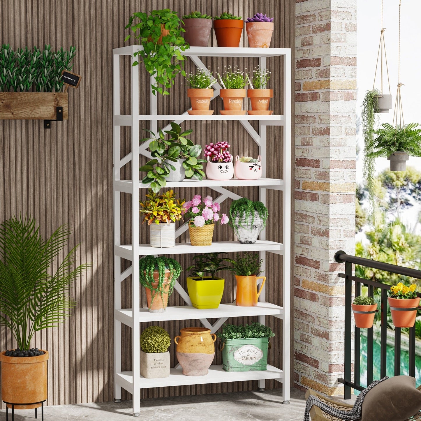 Bibliothèque industrielle 71, étagère à 6 niveaux en bois brun rustique, étagères à livres ouvertes