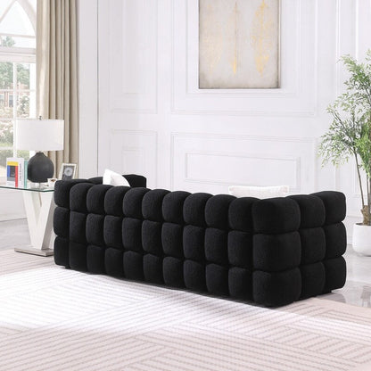 84.3 Luxueux grand canapé Boucle 3 places rembourré Marshmallow avec 2 coussins décoratifs carrés et accoudoir carré