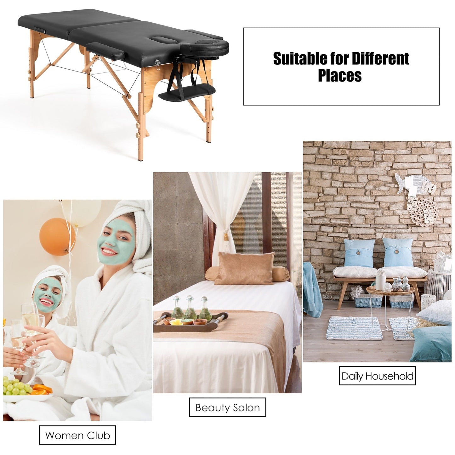 Table de massage portable 84''L réglable pour le visage, le spa et le tatouage avec transport