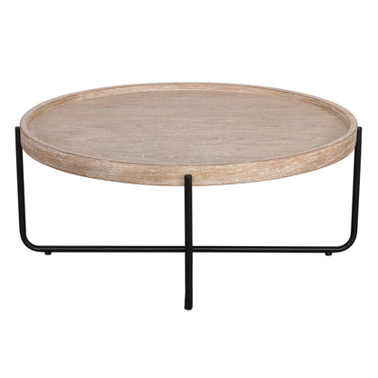 Table basse ronde en bois naturel et fer
