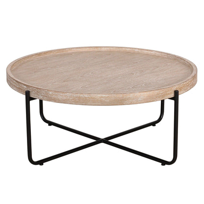 Table basse ronde en bois naturel et fer