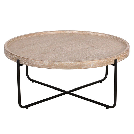 Table basse ronde en bois naturel et fer