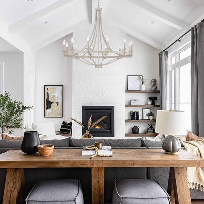 Lustre Empire à 12 lumières de style ferme moderne Fidenza avec roue de chariot et UL - D40'' * H135''