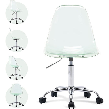 Chaise de bureau pivotante en acrylique à hauteur réglable sans accoudoirs