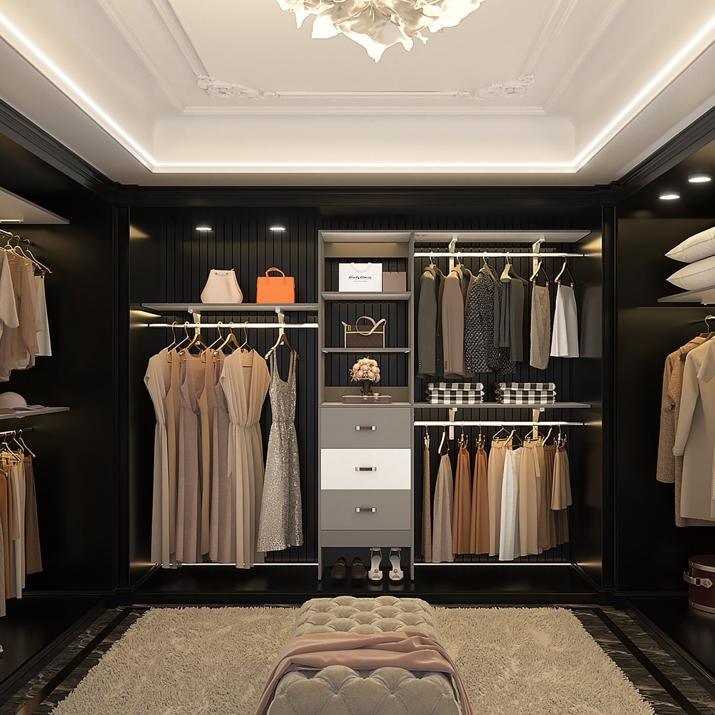 Rackcog Organiseur de placard réglable de 120 pouces avec tiroirs, système de placard avec étagères de bricolage pour placards et dressings